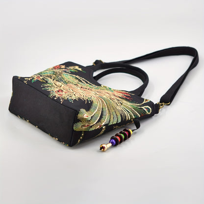 Women's embroidered crossbody bag with detachable double strap, retro style