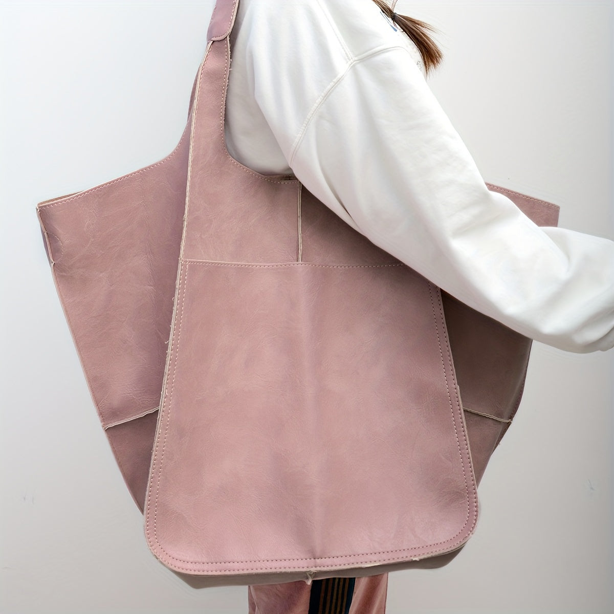 Women's Beach Bag – Elegant, Handmade Retro Style; Multifunctional Solid-Color Design with Zipper and Fixed Straps