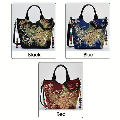 Women's embroidered crossbody bag with detachable double strap, retro style