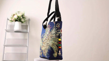 Women's embroidered crossbody bag with detachable double strap, retro style