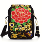Women's Crossbody Bag with Removable Strap – Floral and Geometric Embroidery Print