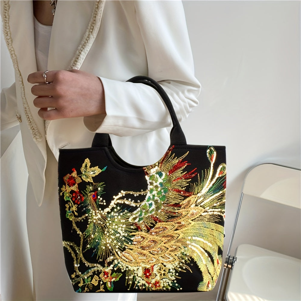 Women's embroidered crossbody bag with detachable double strap, retro style