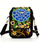 Women's Crossbody Bag with Removable Strap – Floral and Geometric Embroidery Print