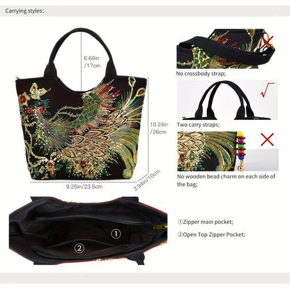 Women's embroidered crossbody bag with detachable double strap, retro style