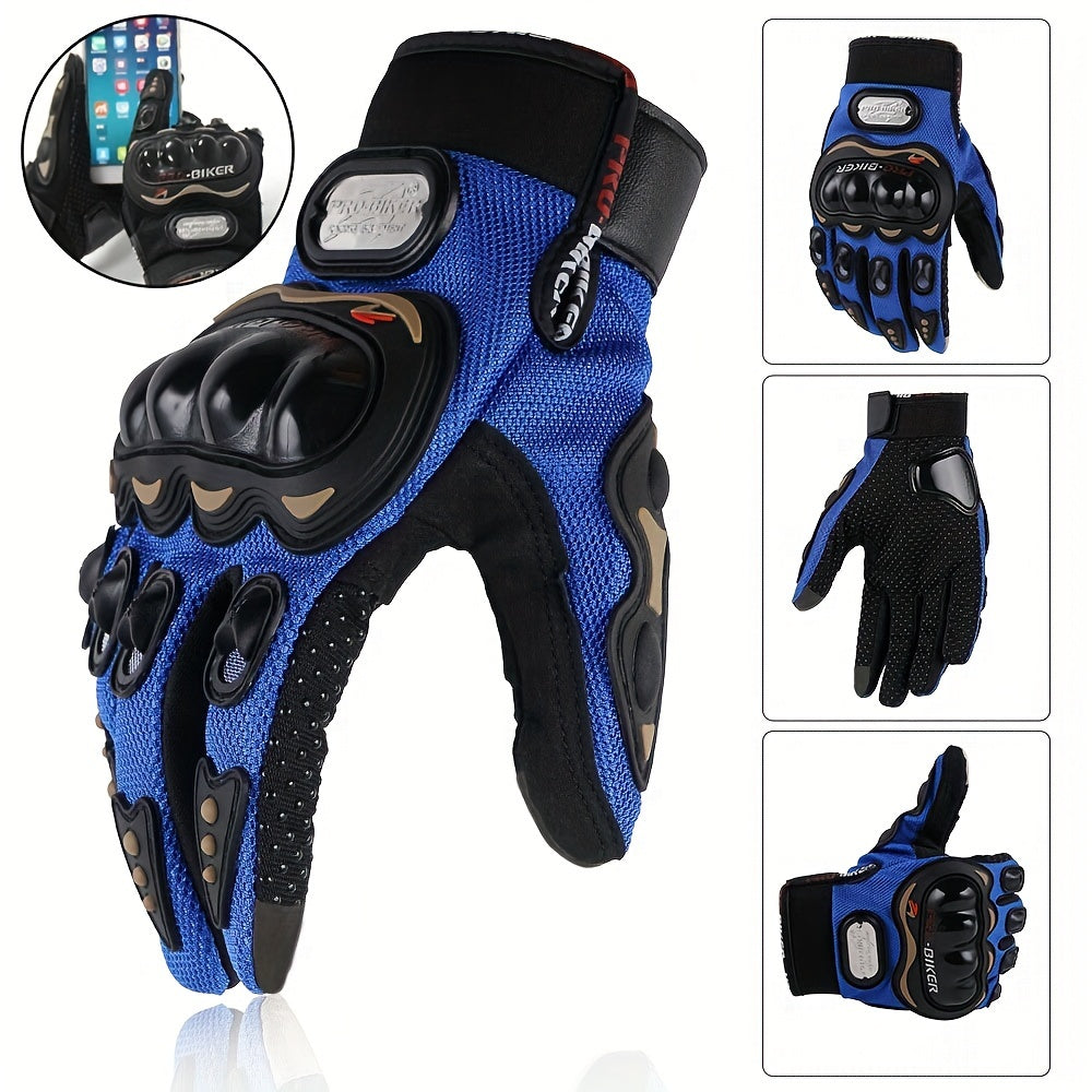 Unisex gloves for motorcycling, cycling, off-road riding, and other sports; breathable and featuring touchscreen-compatible fingertips