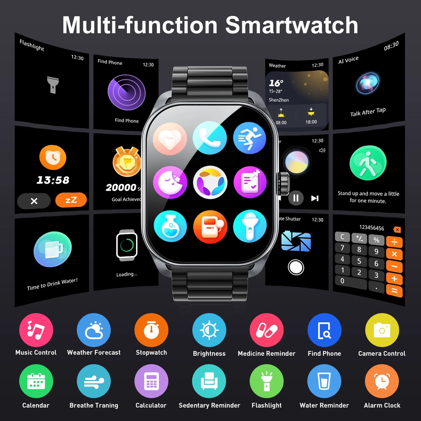 Karchilor men's smartwatch with a 2.01-inch curved screen, Bluetooth calling, IP68 water resistance, ideal for sports and fitness
