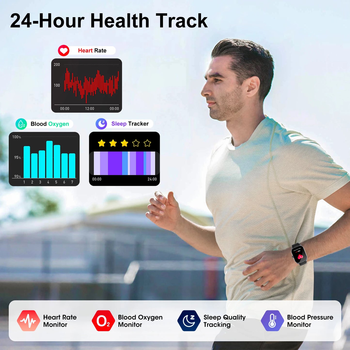 Karchilor men's smartwatch with a 2.01-inch curved screen, Bluetooth calling, IP68 water resistance, ideal for sports and fitness