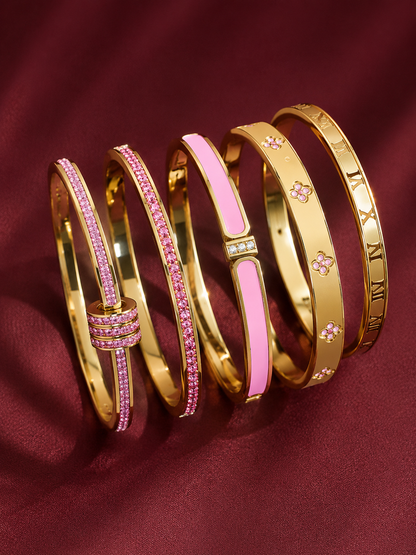 Set of 5 stainless steel bracelets—charming, delicate, and modern—featuring sparkling cubic zirconia