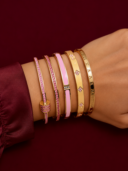 Set of 5 stainless steel bracelets—charming, delicate, and modern—featuring sparkling cubic zirconia