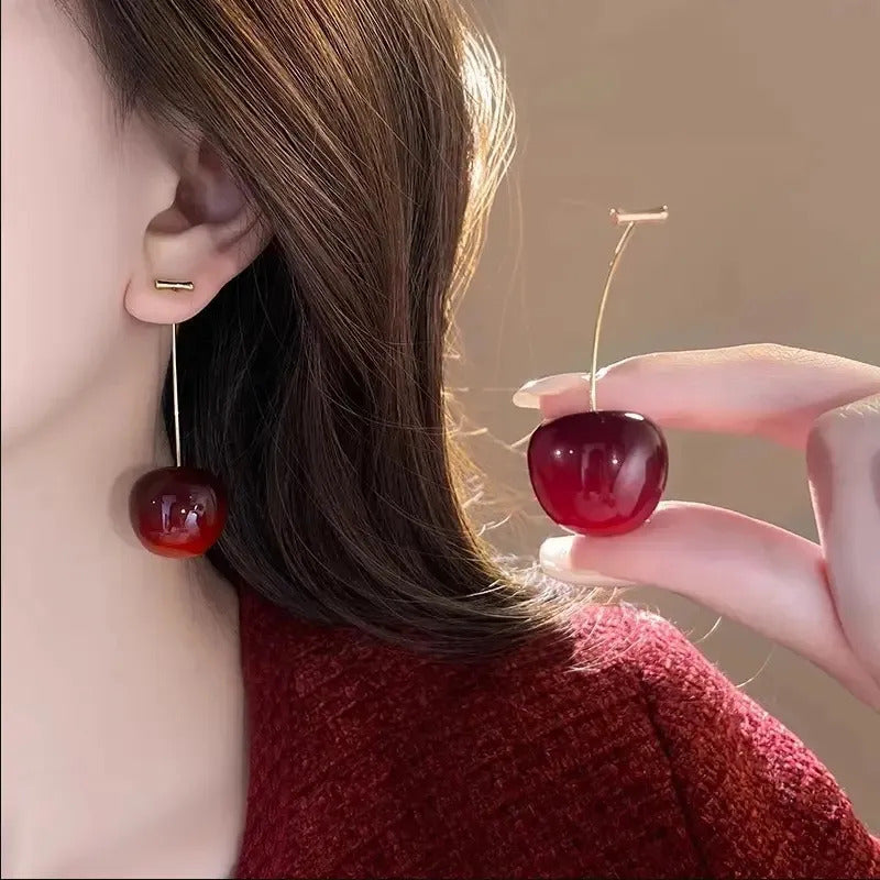 Women's Sweet Red Cherry Drop Earring – Delicate Fruit Design