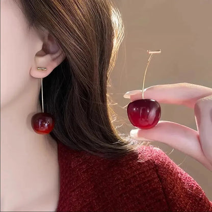 Women's Sweet Red Cherry Drop Earring – Delicate Fruit Design
