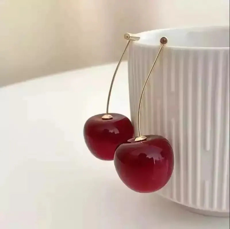 Women's Sweet Red Cherry Drop Earring – Delicate Fruit Design