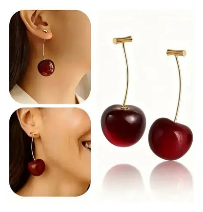 Women's Sweet Red Cherry Drop Earring – Delicate Fruit Design
