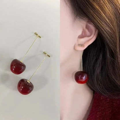 Women's Sweet Red Cherry Drop Earring – Delicate Fruit Design