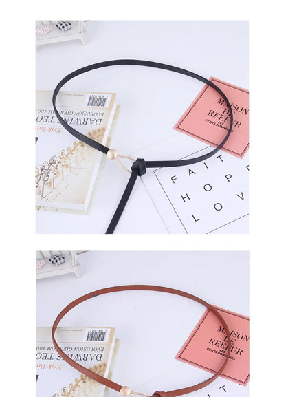 Women's leather belt with a stylish and versatile metal buckle, ideal for pairing with dresses, coats, and sweaters