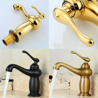 Bathroom faucet with antique bronze finish, made of solid brass, for washbasin, with single lever and water mixer