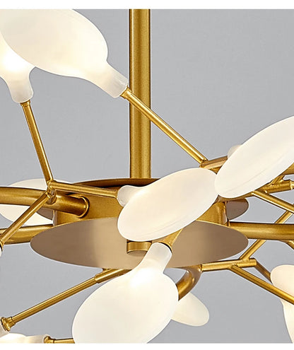 Modern and stunning Nordic-style LED ceiling light with 54 gold G9 bulbs, ideal for living rooms and bedrooms. Luxurious interior decoration