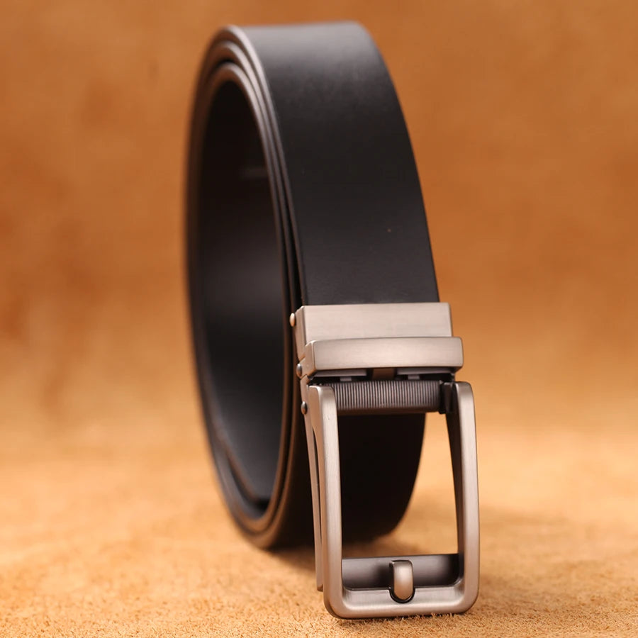 High-quality luxury genuine leather men's belt with automatic buckle, ideal for dress pants