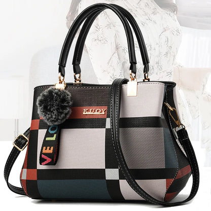 Women's Casual Bag with Stitching Details, Plaid Print, and Shoulder Strap – Crossbody/Tote Style