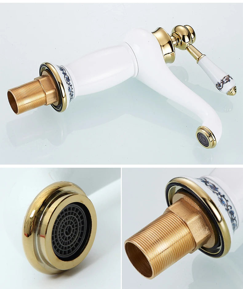 Bathroom faucet with antique bronze finish, made of solid brass, for washbasin, with single lever and water mixer