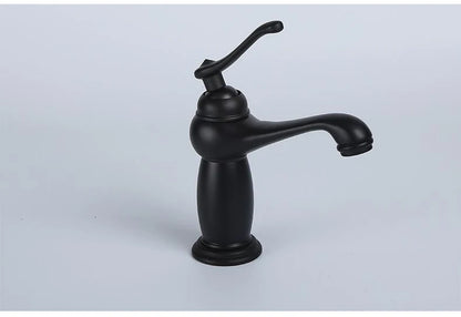 Bathroom faucet with antique bronze finish, made of solid brass, for washbasin, with single lever and water mixer