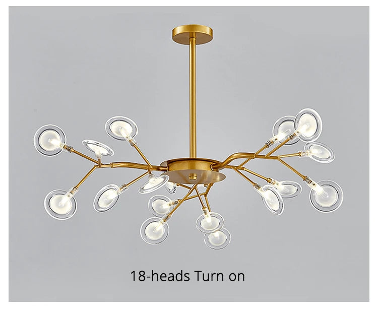 Modern and stunning Nordic-style LED ceiling light with 54 gold G9 bulbs, ideal for living rooms and bedrooms. Luxurious interior decoration