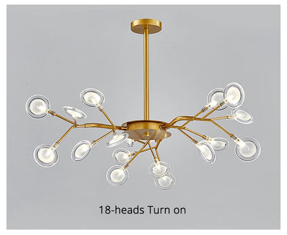 Modern and stunning Nordic-style LED ceiling light with 54 gold G9 bulbs, ideal for living rooms and bedrooms. Luxurious interior decoration