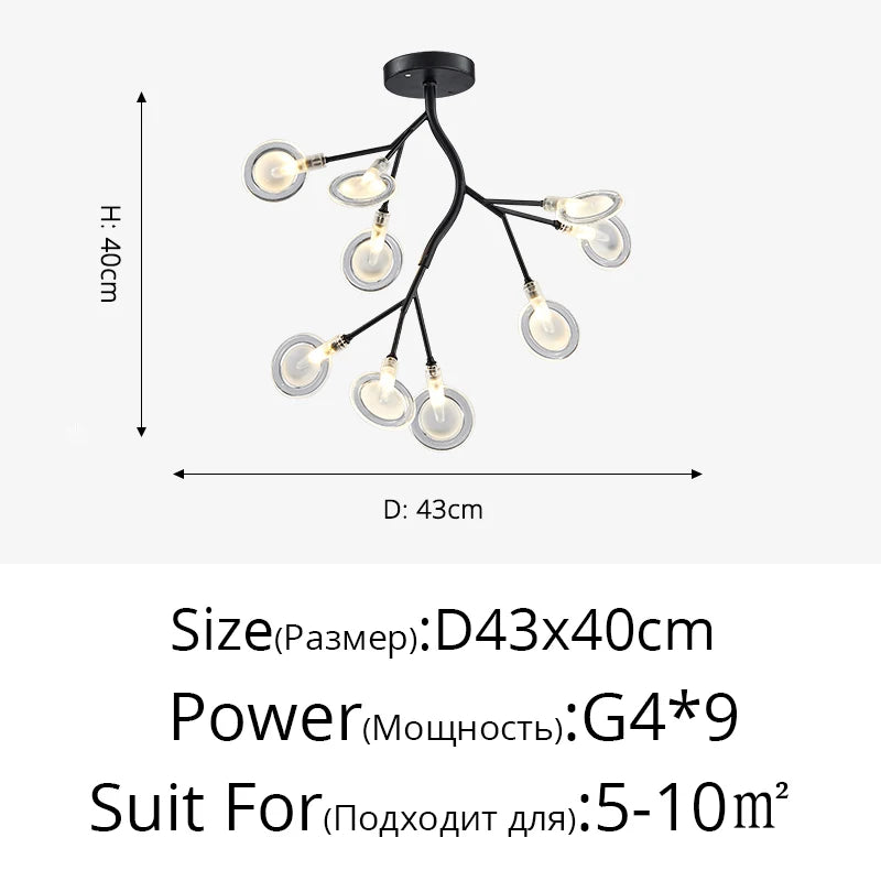 Modern and stunning Nordic-style LED ceiling light with 54 gold G9 bulbs, ideal for living rooms and bedrooms. Luxurious interior decoration