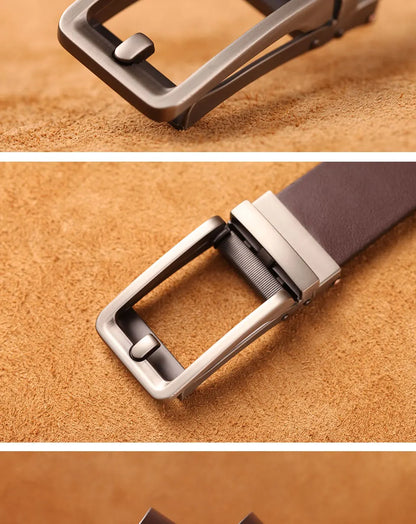 High-quality luxury genuine leather men's belt with automatic buckle, ideal for dress pants