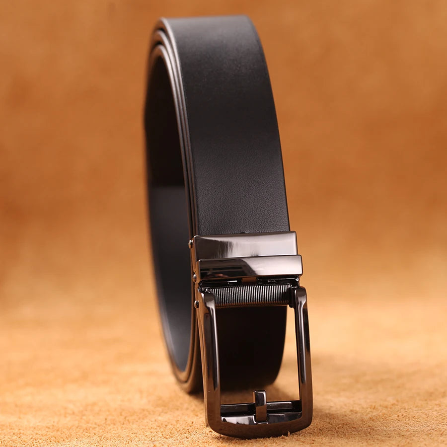 High-quality luxury genuine leather men's belt with automatic buckle, ideal for dress pants