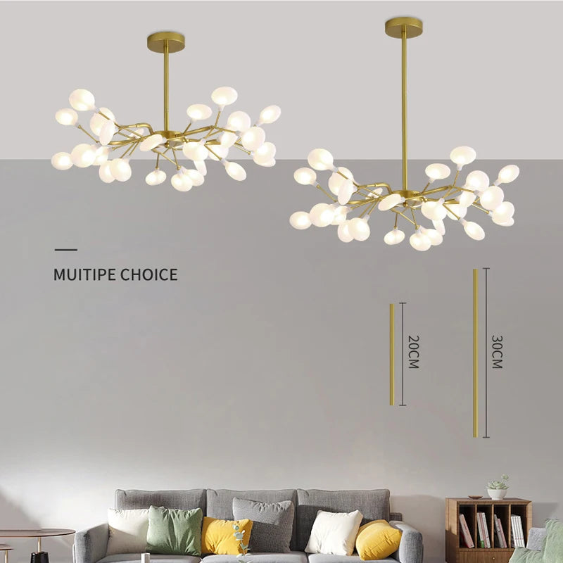 Modern and stunning Nordic-style LED ceiling light with 54 gold G9 bulbs, ideal for living rooms and bedrooms. Luxurious interior decoration