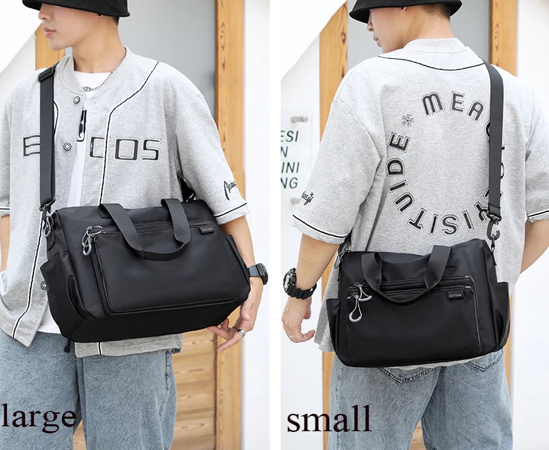 High-quality men's shoulder bag, crossbody, messenger style or executive bag in nylon, large and small sizes.
