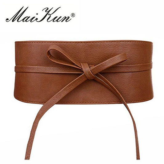 Women's leather belt with adjustable bow in Boho and Obi style