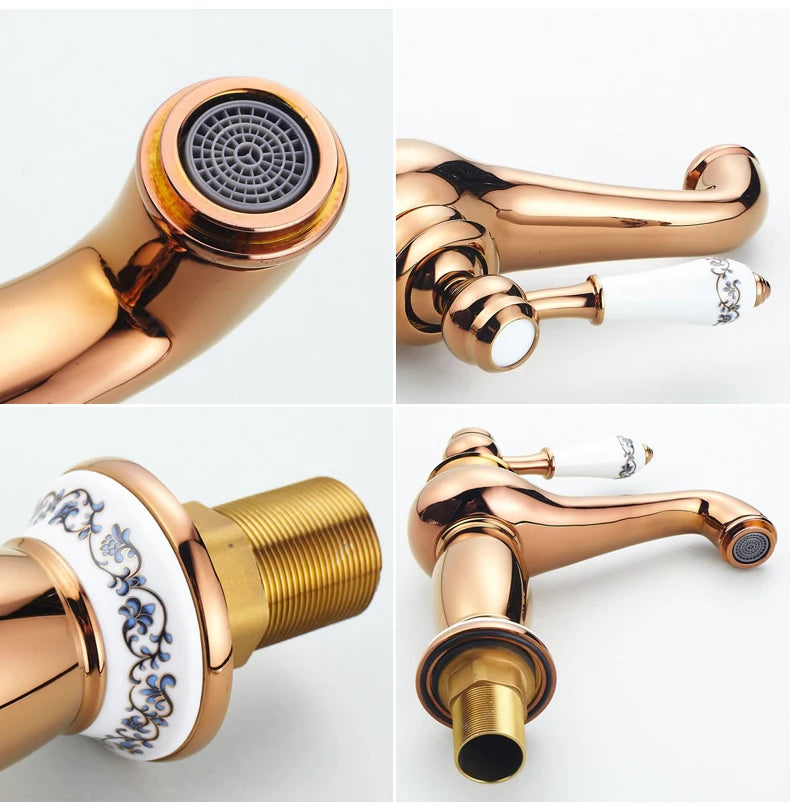 Bathroom faucet with antique bronze finish, made of solid brass, for washbasin, with single lever and water mixer