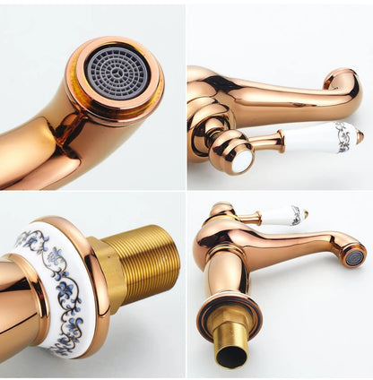 Bathroom faucet with antique bronze finish, made of solid brass, for washbasin, with single lever and water mixer