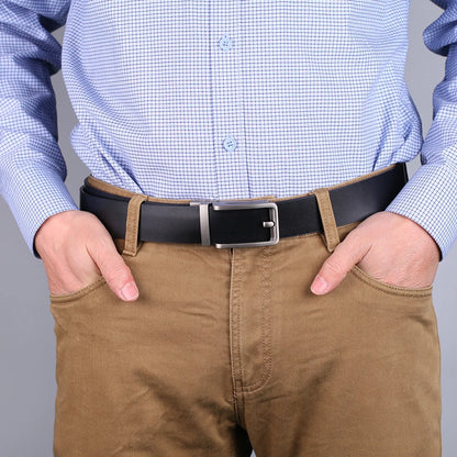 High-quality luxury genuine leather men's belt with automatic buckle, ideal for dress pants