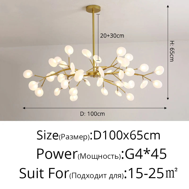 Modern and stunning Nordic-style LED ceiling light with 54 gold G9 bulbs, ideal for living rooms and bedrooms. Luxurious interior decoration