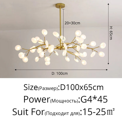 Modern and stunning Nordic-style LED ceiling light with 54 gold G9 bulbs, ideal for living rooms and bedrooms. Luxurious interior decoration