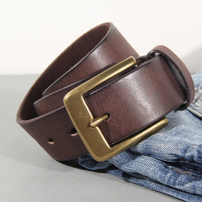 Vintage luxury men's belt, handmade from cowhide leather with a copper buckle, Cinturon Gotico model, versatile for wearing with jeans and other casual outfits