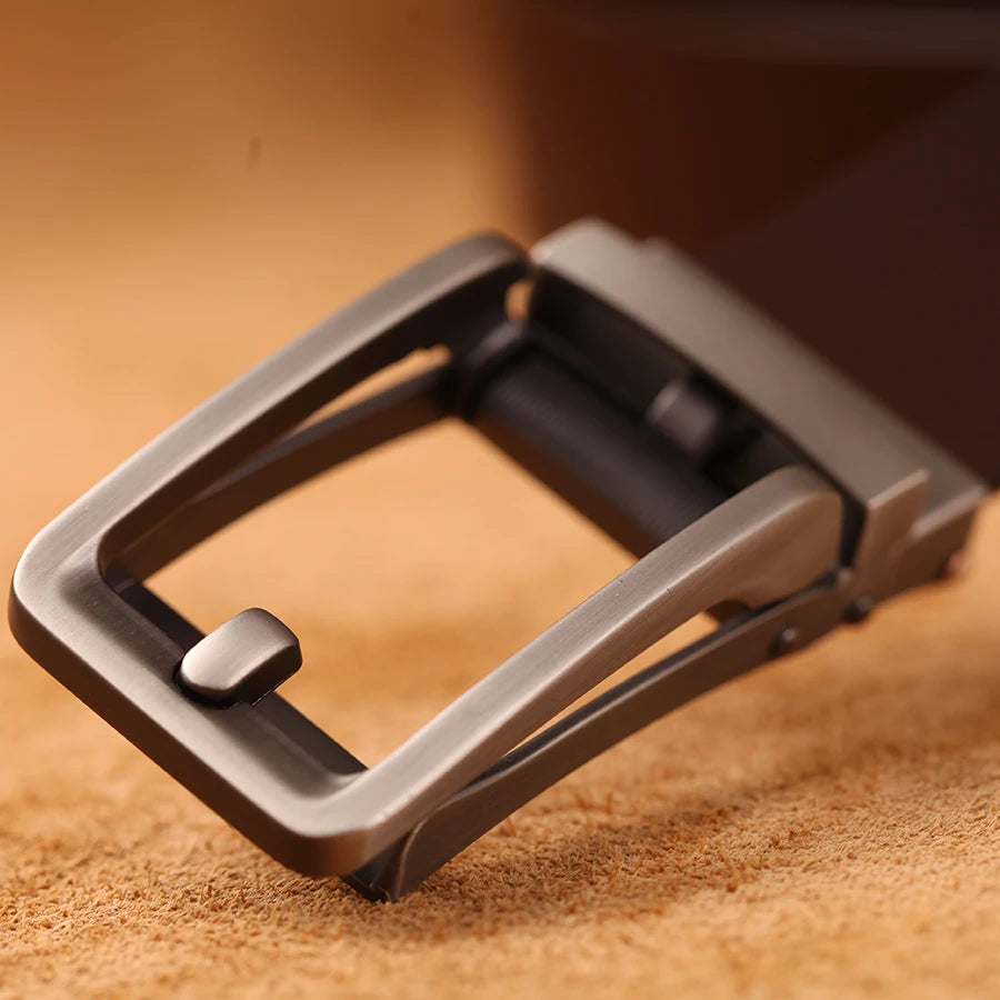 High-quality luxury genuine leather men's belt with automatic buckle, ideal for dress pants
