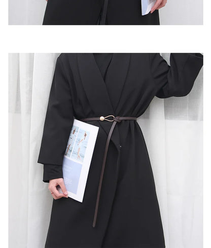 Women's leather belt with a stylish and versatile metal buckle, ideal for pairing with dresses, coats, and sweaters