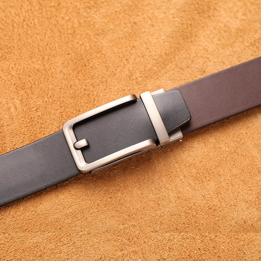 High-quality luxury genuine leather men's belt with automatic buckle, ideal for dress pants