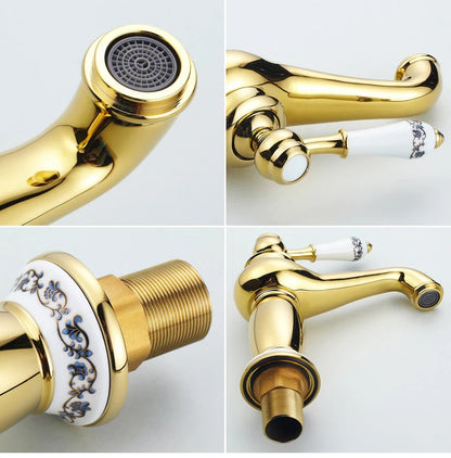 Bathroom faucet with antique bronze finish, made of solid brass, for washbasin, with single lever and water mixer