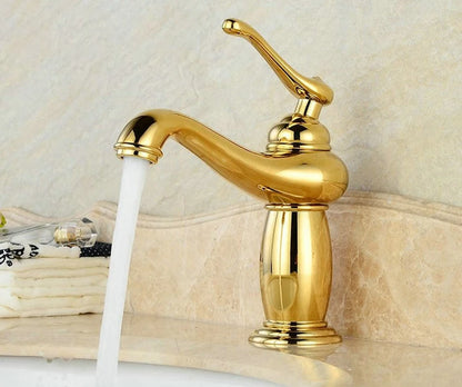 Bathroom faucet with antique bronze finish, made of solid brass, for washbasin, with single lever and water mixer