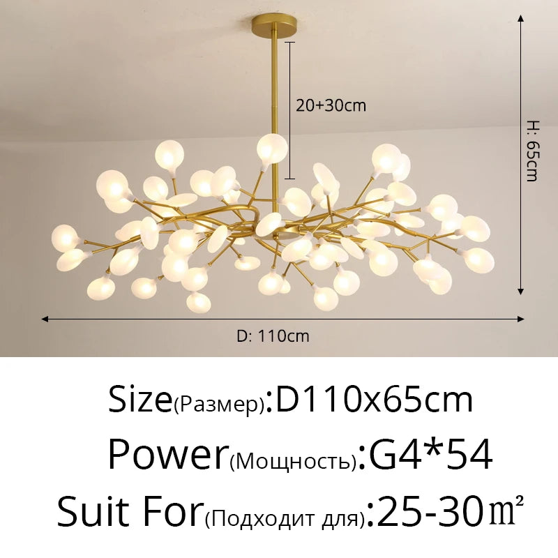 Modern and stunning Nordic-style LED ceiling light with 54 gold G9 bulbs, ideal for living rooms and bedrooms. Luxurious interior decoration