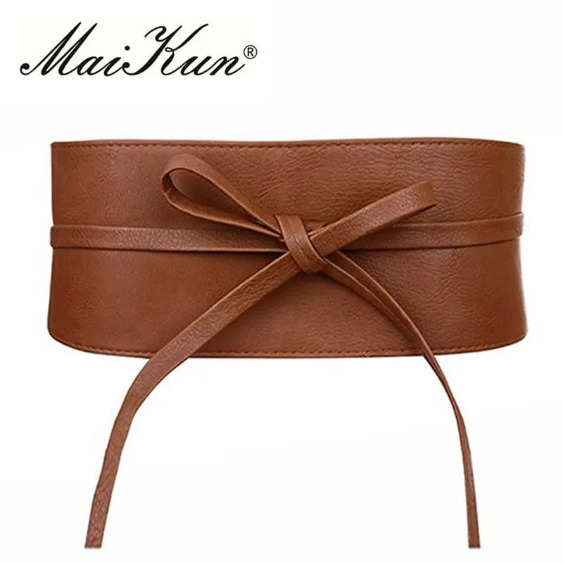 Women's leather belt with adjustable bow in Boho and Obi style