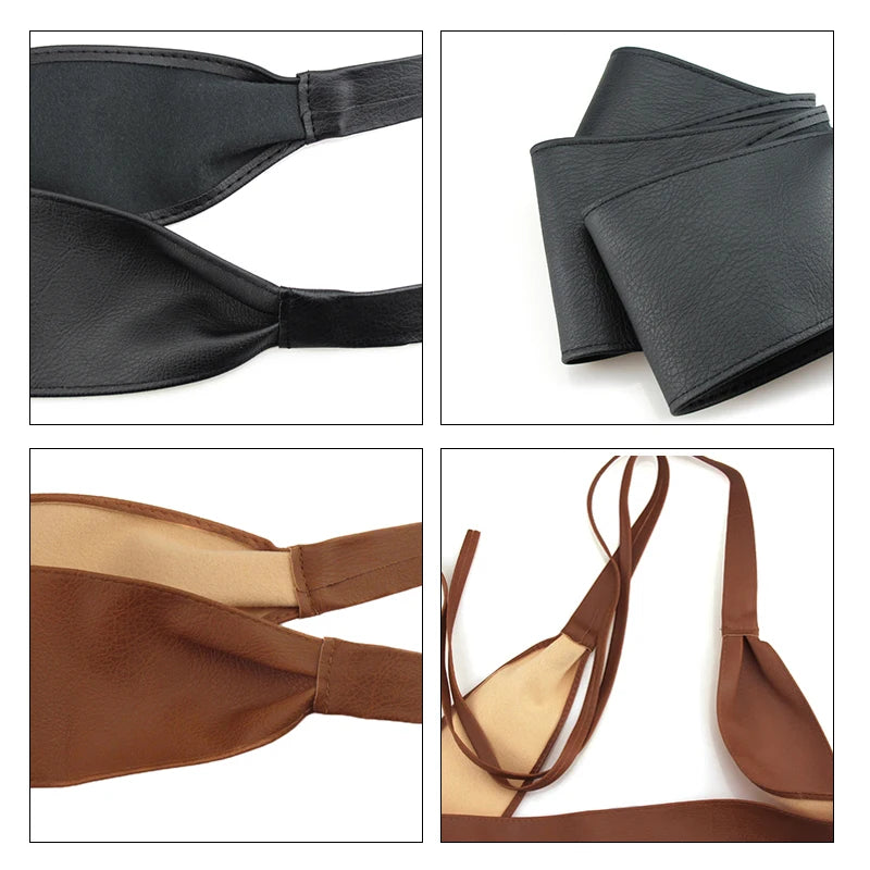 Women's leather belt with adjustable bow in Boho and Obi style