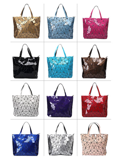 Women's beach-style holographic shoulder bag in various colors.