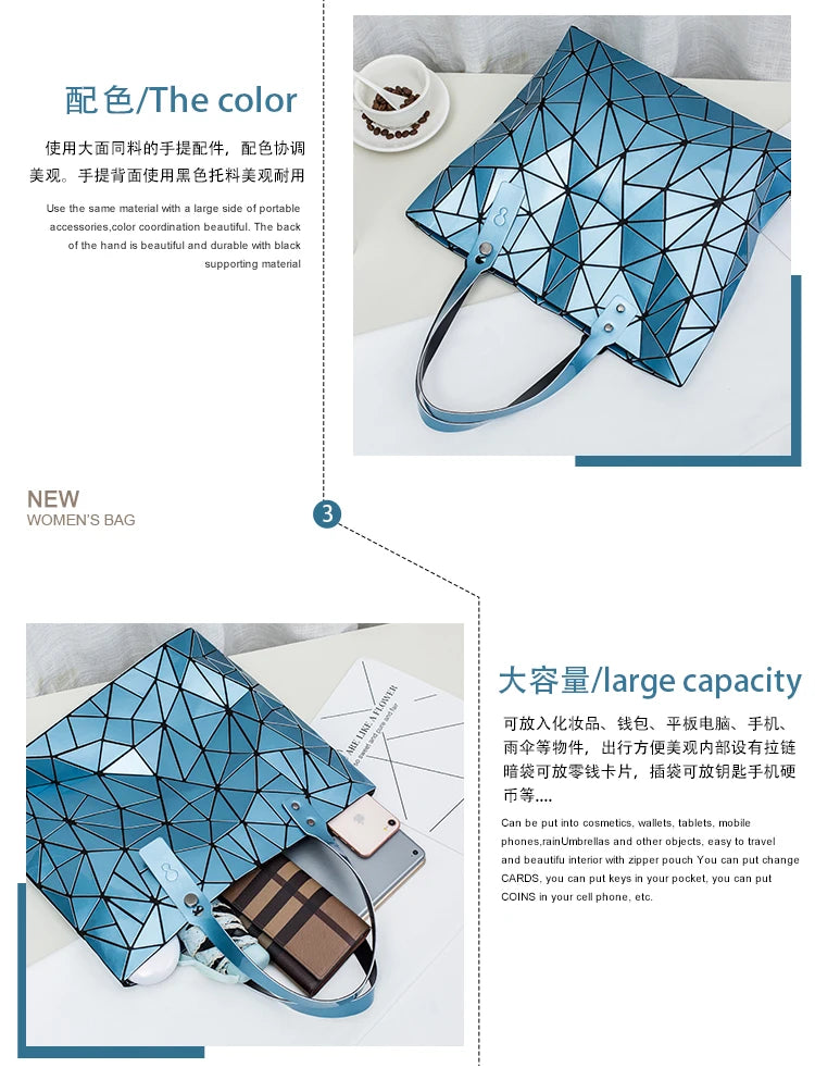 Women's beach-style holographic shoulder bag in various colors.