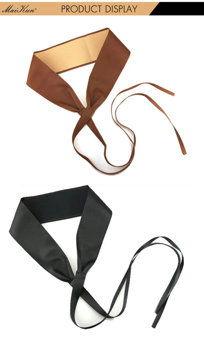 Women's leather belt with adjustable bow in Boho and Obi style